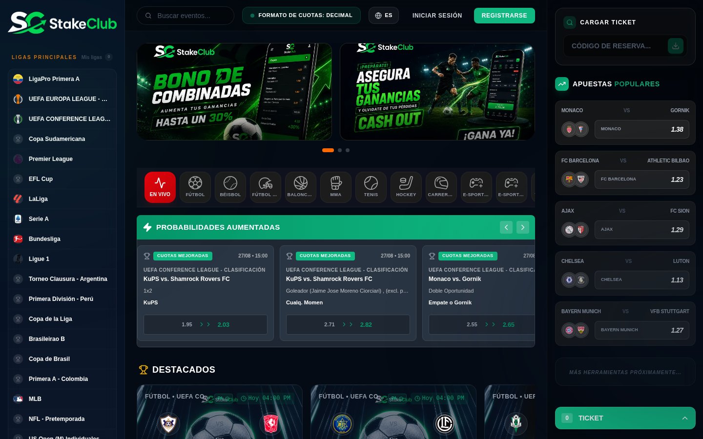 StakeClub365 — Sportsbook en vivo con probabilidades aumentadas